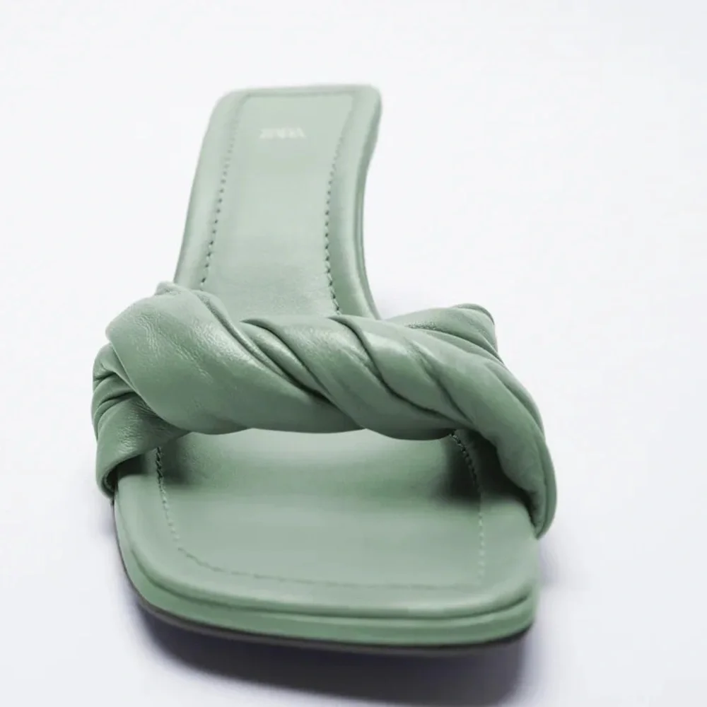 NWT Zara Green Knotted Heel Leather Sandals Size10 - Picture 5 of 8